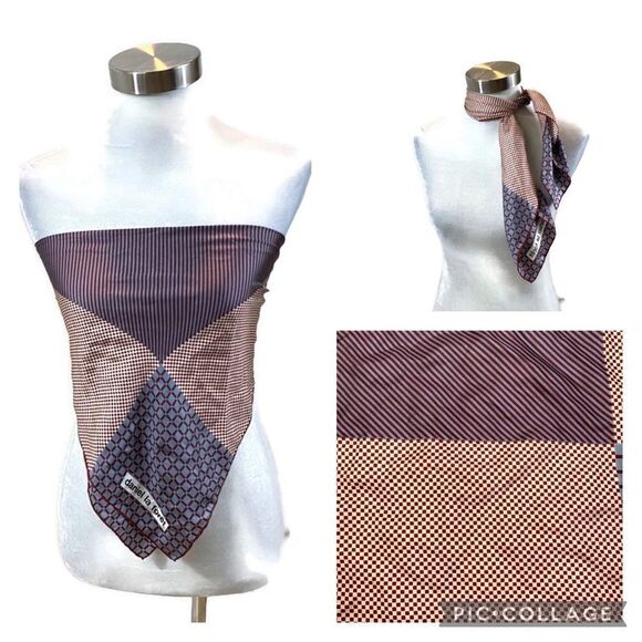 Square Daniel La Foret Brand Silk Scarf Geometric Print 26”x26” - Picture 1 of 14